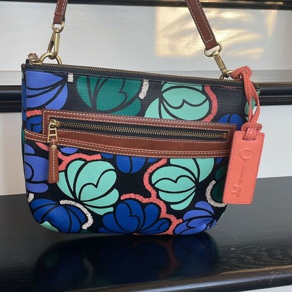 New Fossil genuine leather colorful crossbody shoulder handbag purse - Picture 1 of 10
